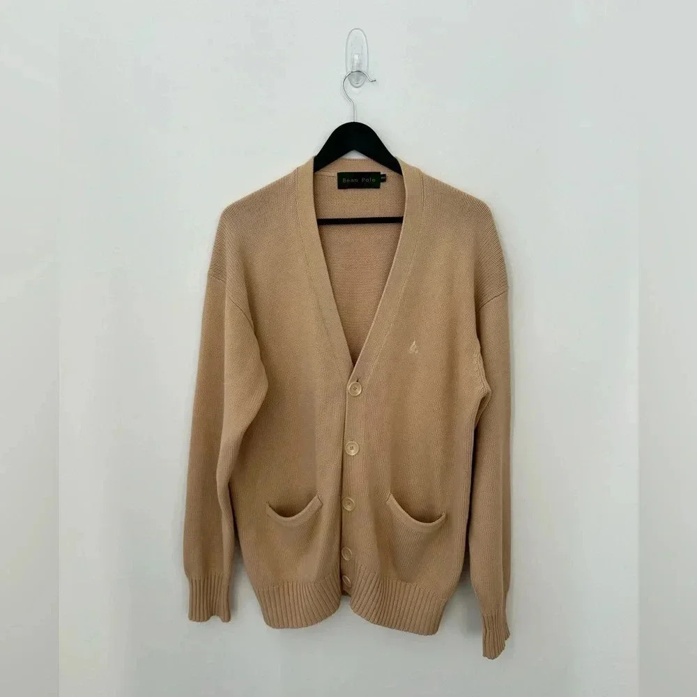 Vintage Bean Pole cotton knit cardigan tan color